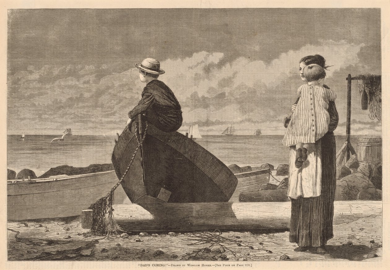 डैड्स कमिंग!, 1873 में प्रकाशित हुआ। द्वारा विंसलो होमर