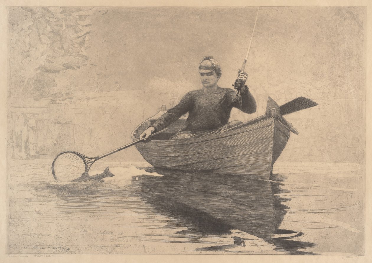 फ्लाई फिशिंग, सारनैक लेक, 1889 द्वारा विंसलो होमर