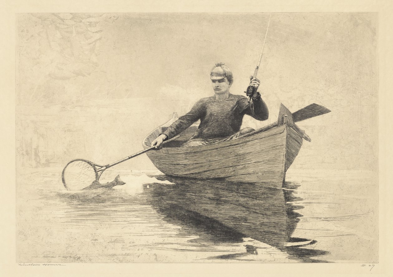 फ्लाई फिशिंग, सारनैक लेक, 1889 द्वारा विंसलो होमर