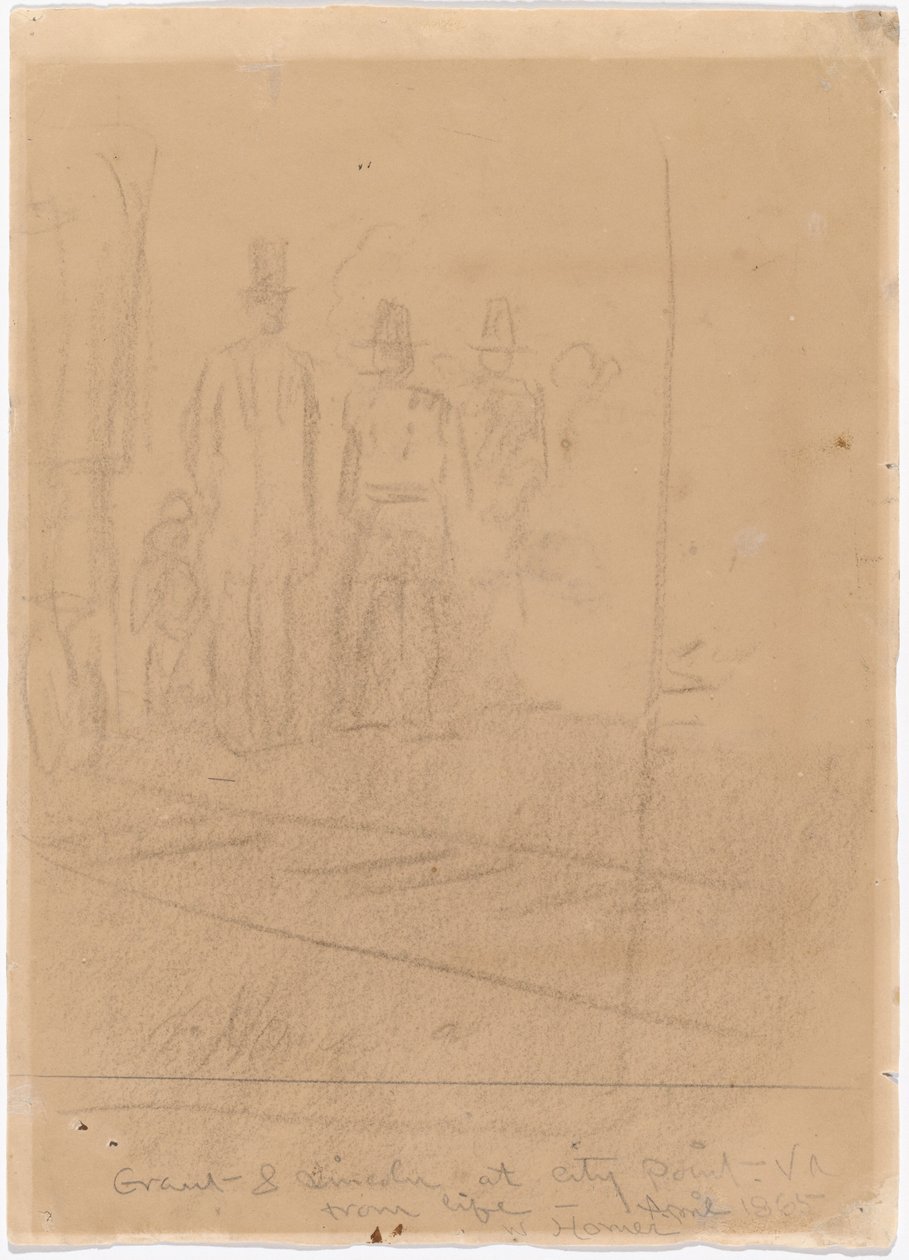 सिटी पॉइंट, वर्जीनिया [रेक्टो], 1865 में ग्रांट और लिंकन। द्वारा विंसलो होमर