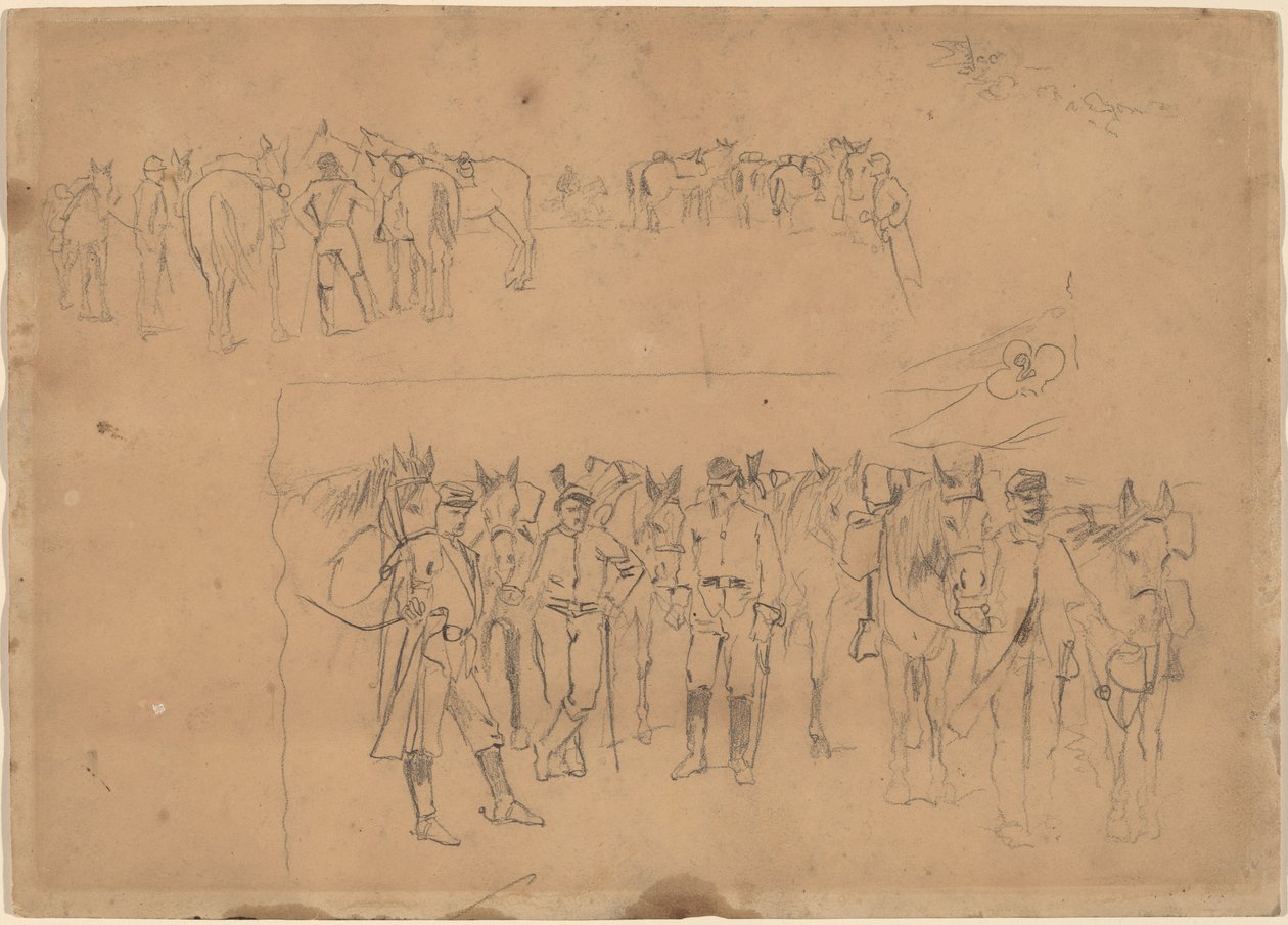 अधिकारी और घोड़े आराम पर, 1864। द्वारा विंसलो होमर