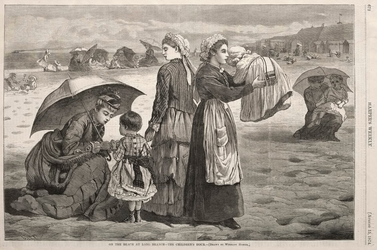 लॉन्ग ब्रांच में समुद्र तट पर - द चिल्ड्रेन ऑवर, 1874। द्वारा विंसलो होमर