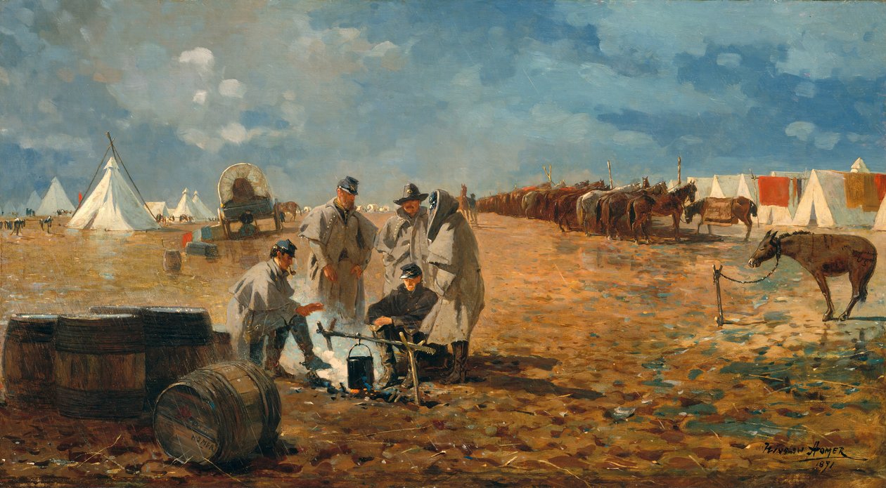 शिविर में वर्षा दिवस, 1871। द्वारा विंसलो होमर