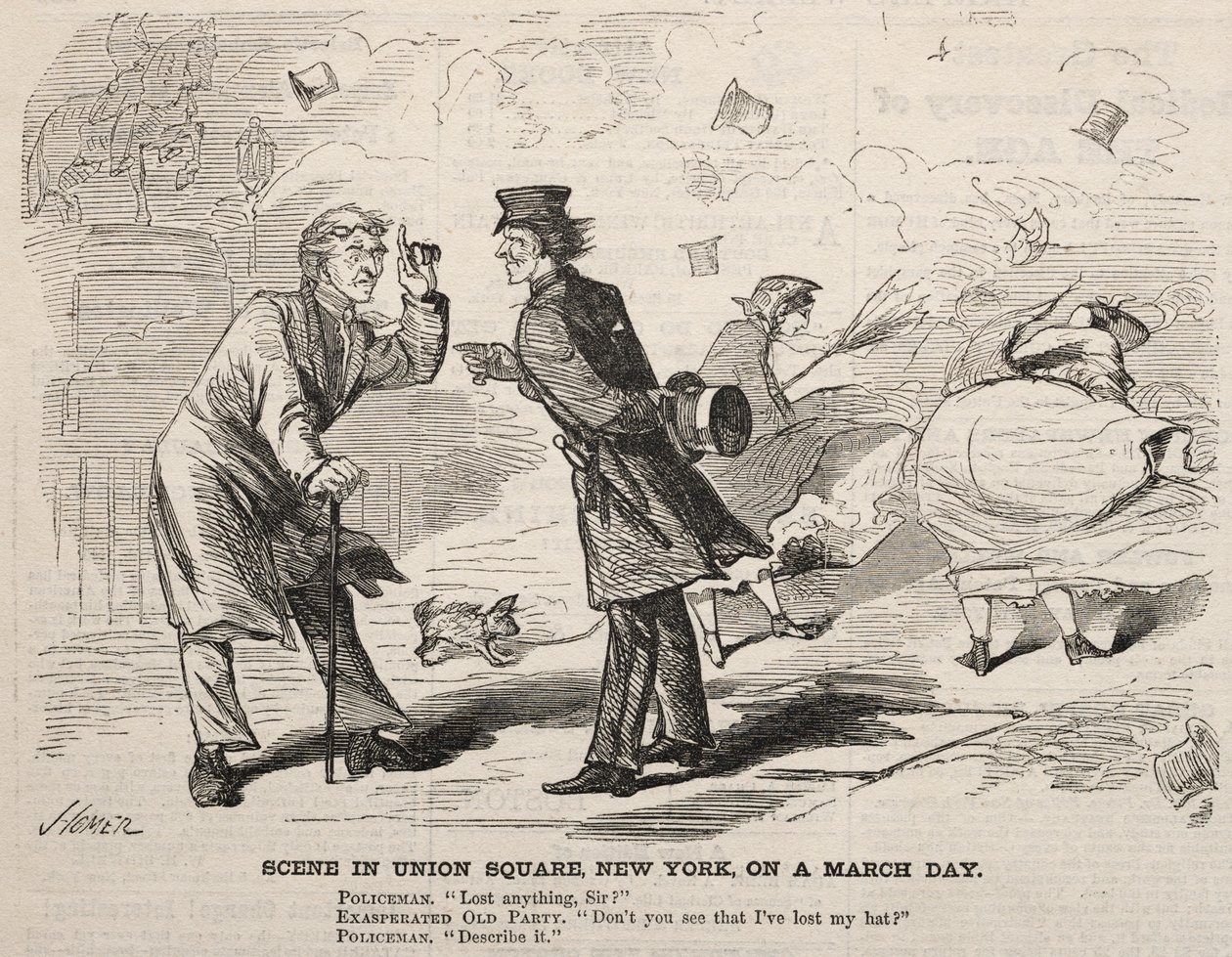 मार्च, 1860 को यूनियन स्क्वायर, न्यूयॉर्क में दृश्य। द्वारा विंसलो होमर