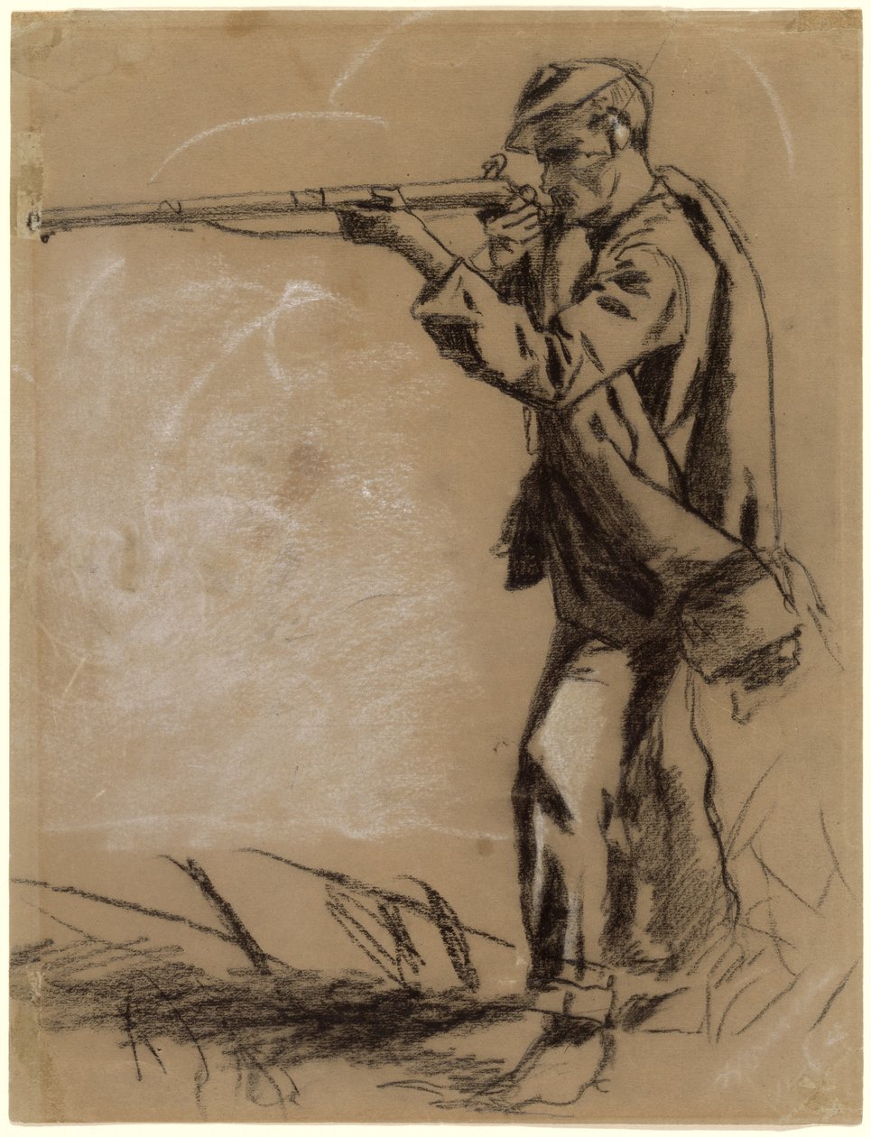 सोल्जर टेकिंग ऐम [रेक्टो], 1864। द्वारा विंसलो होमर