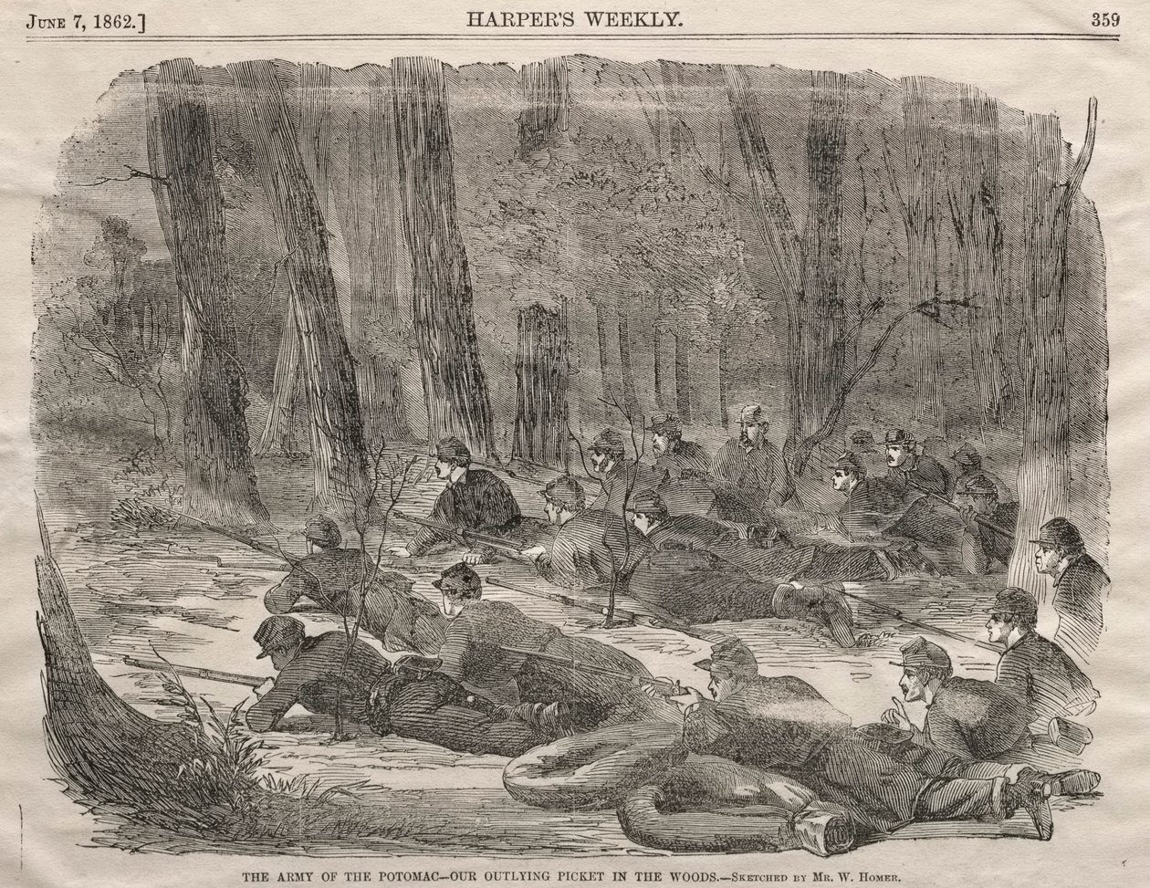 द आर्मी ऑफ़ द पोटोमैक - वुड्स में हमारा आउटिंग पिकेट, 1862। द्वारा विंसलो होमर