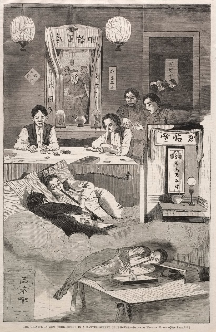 न्यूयॉर्क में चीनी - एक बैक्सटर स्ट्रीट क्लब-हाउस में दृश्य, 1874। द्वारा विंसलो होमर