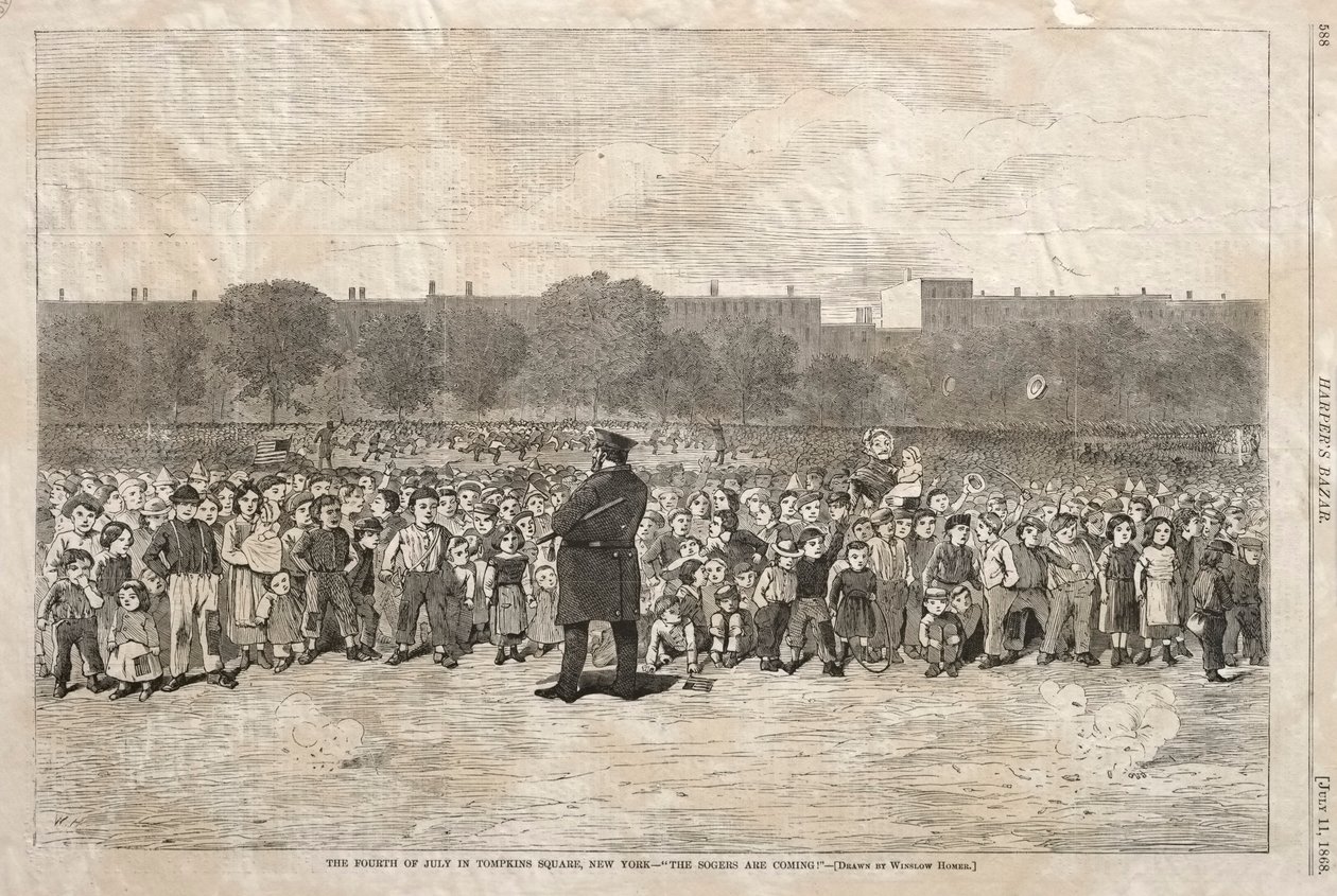 टॉमकिन्स स्क्वायर, न्यूयॉर्क में जुलाई का चौथा - द सोगर्स कमिंग, 1868 है। द्वारा विंसलो होमर