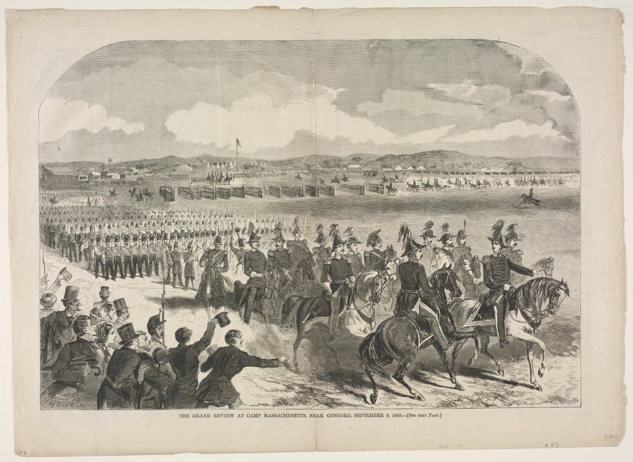 कैंप मैसाचुसेट्स में ग्रैंड रिव्यू, कॉनकॉर्ड के पास, 9 सितंबर, 1859, 1859। द्वारा विंसलो होमर