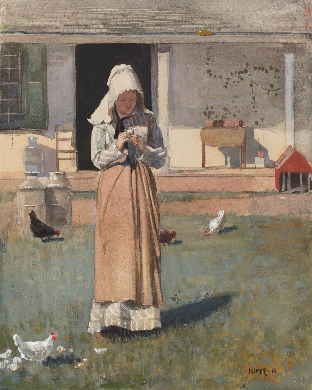 बीमार चिकन, 1874 (wc, gouache, और wove पेपर पर ग्रेफाइट) द्वारा विंसलो होमर
