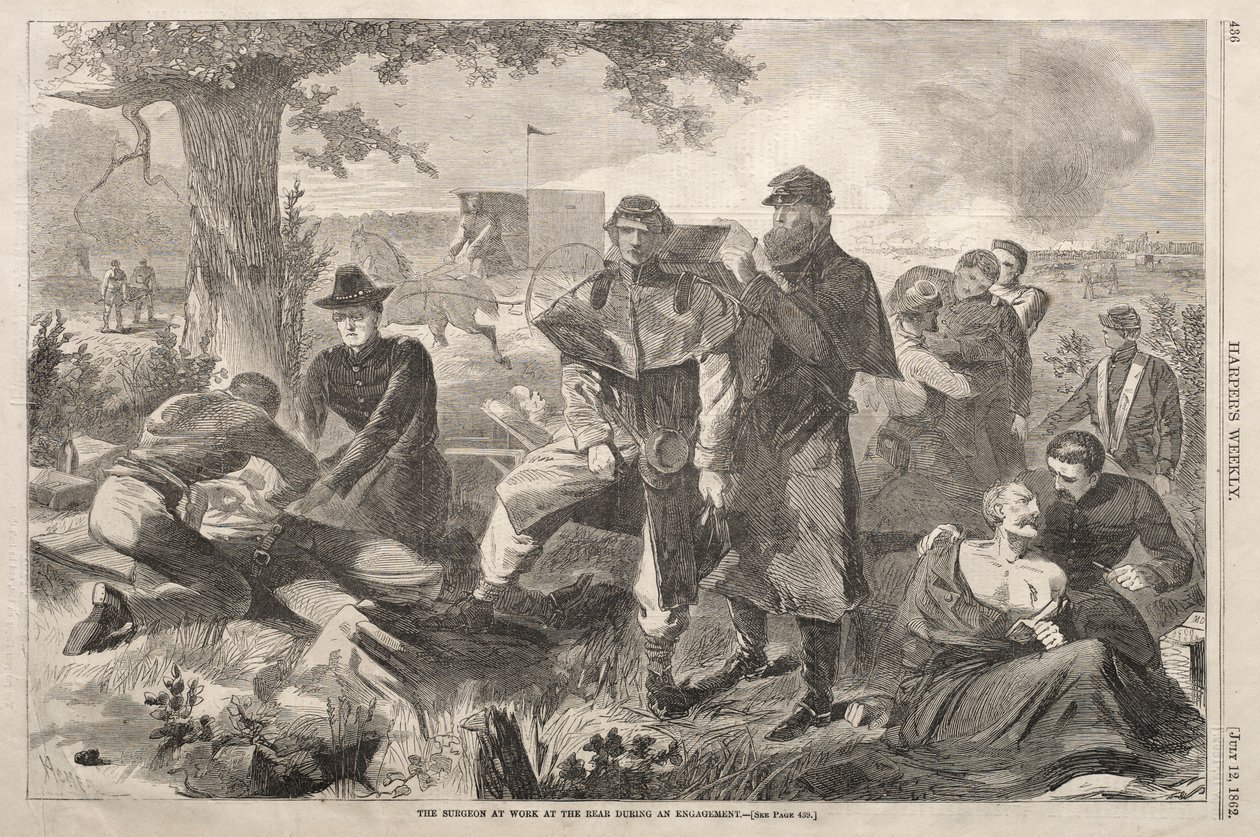 1862 में सगाई के दौरान द सर्जन एट द रियर एट वर्क। द्वारा विंसलो होमर