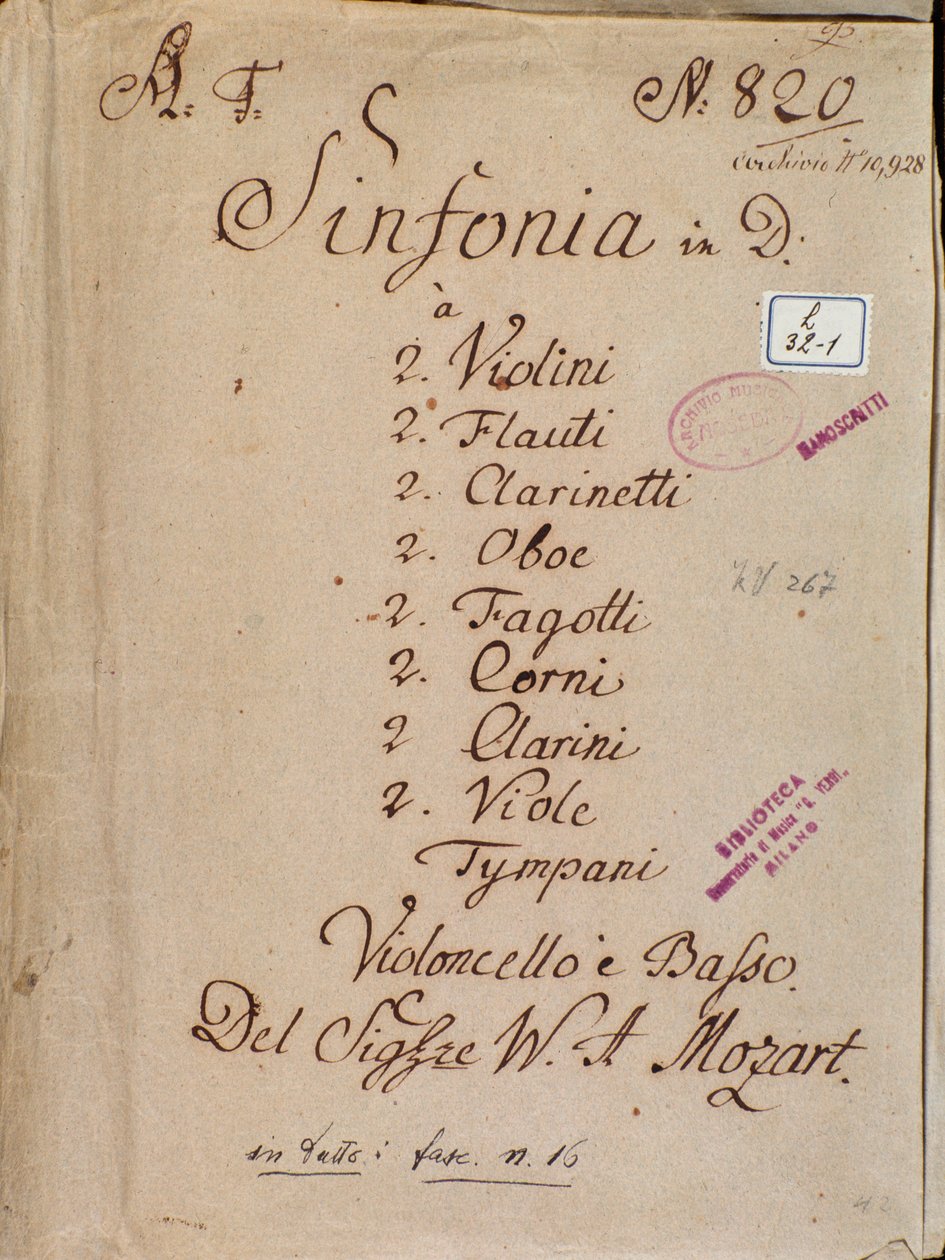 Mozart . द्वारा सिम्फनी n°4 इन डी के लिए शीट संगीत का पहला पृष्ठ द्वारा वोल्फगैंग एमॅड्यूस मोजार्ट