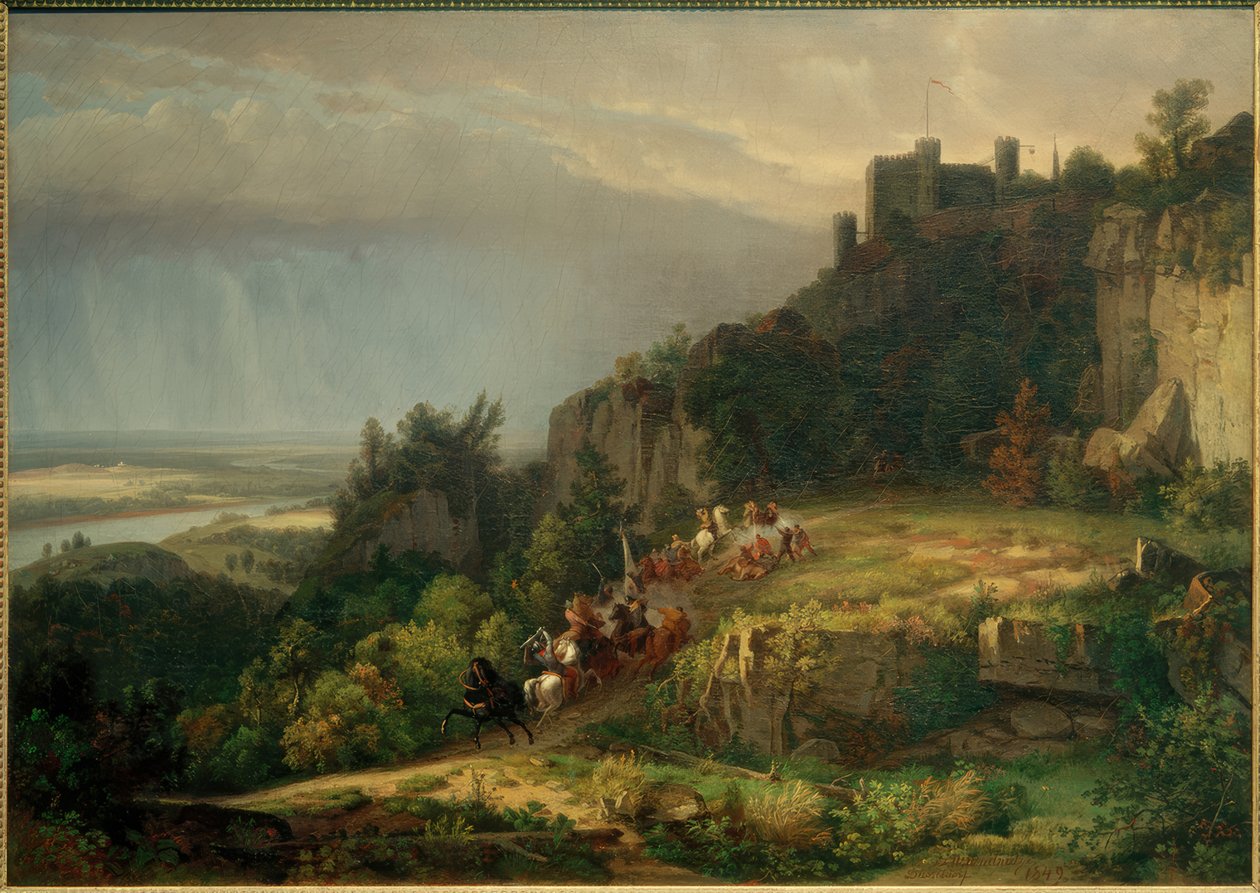 W.Whittredge, महल के सामने लड़ाई (ड्रेचनफेल्स कैसल) द्वारा वर्थिंगटन व्हिट्रेज