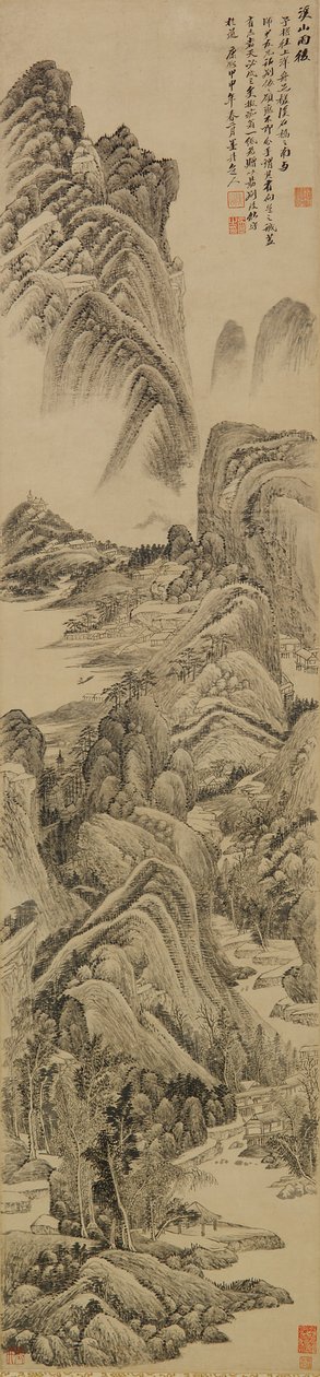 वर्षा के बाद जलधाराएँ और पर्वत, किंग राजवंश, 1704 (कागज पर स्याही) द्वारा वू ली