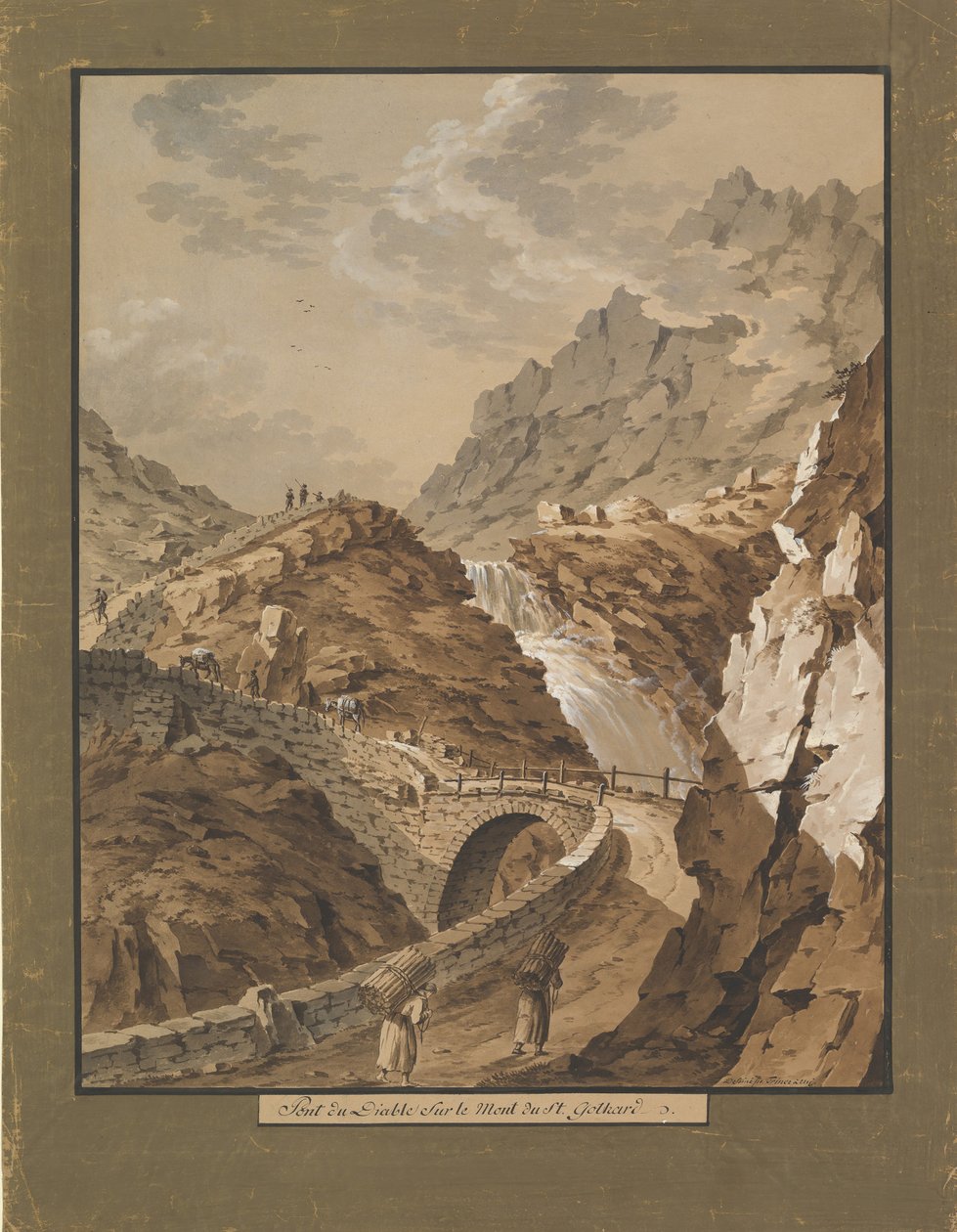स्विट्ज़रलैंड में गोथर्ड पर्वत की ओर डेविल्स ब्रिज, 1785-1824 द्वारा ज़ेवर ट्रिनर