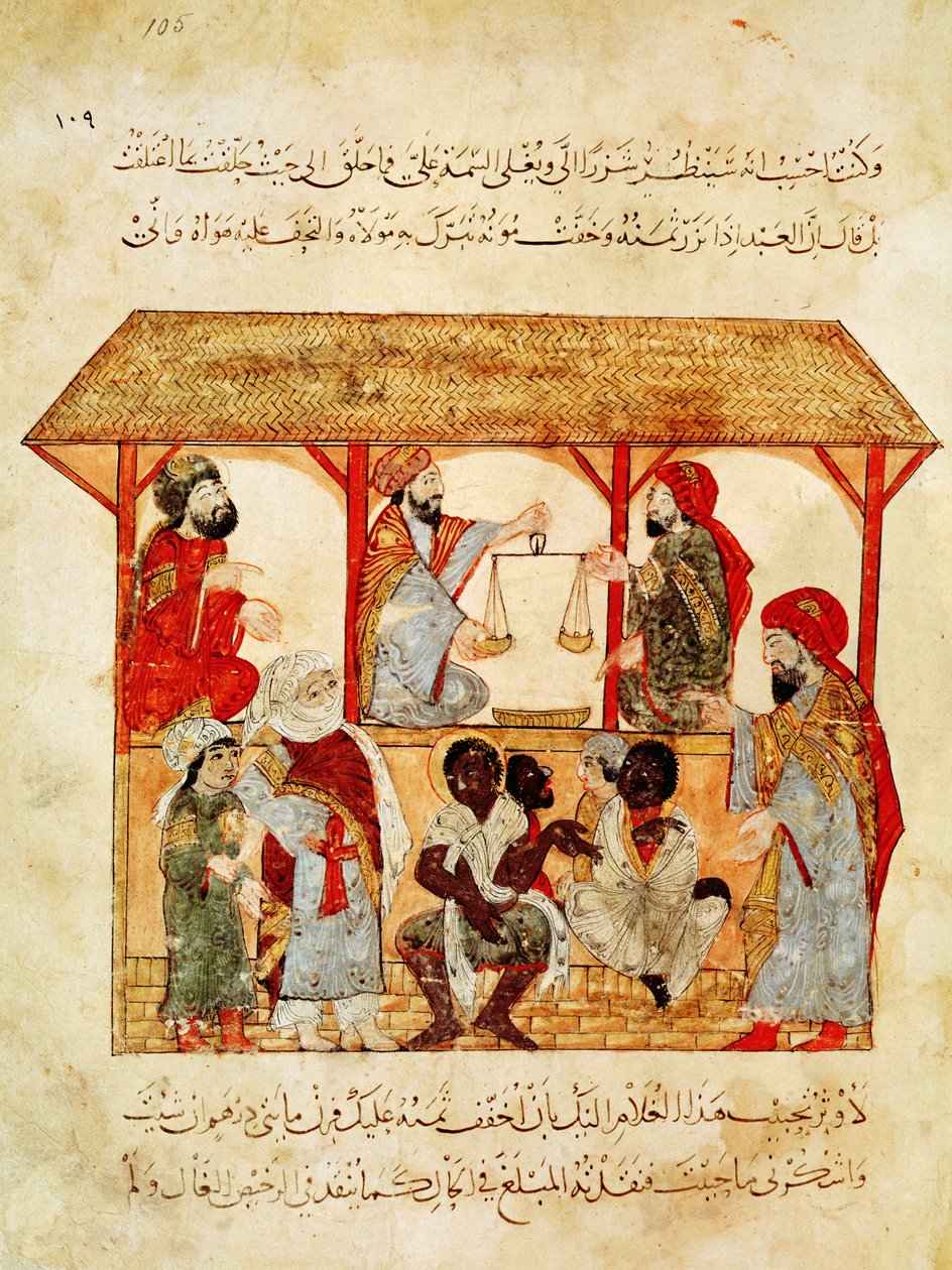 सुश्री अर 5847 f.105, ए स्लेव मार्केट, "अल मकामत" से द्वारा याहया इब्न महमूद अल वासिती