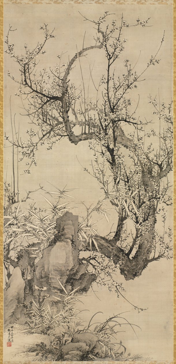 प्लम, बांस और ऑर्किड, 1834। द्वारा यामामोटो बाईत्सु