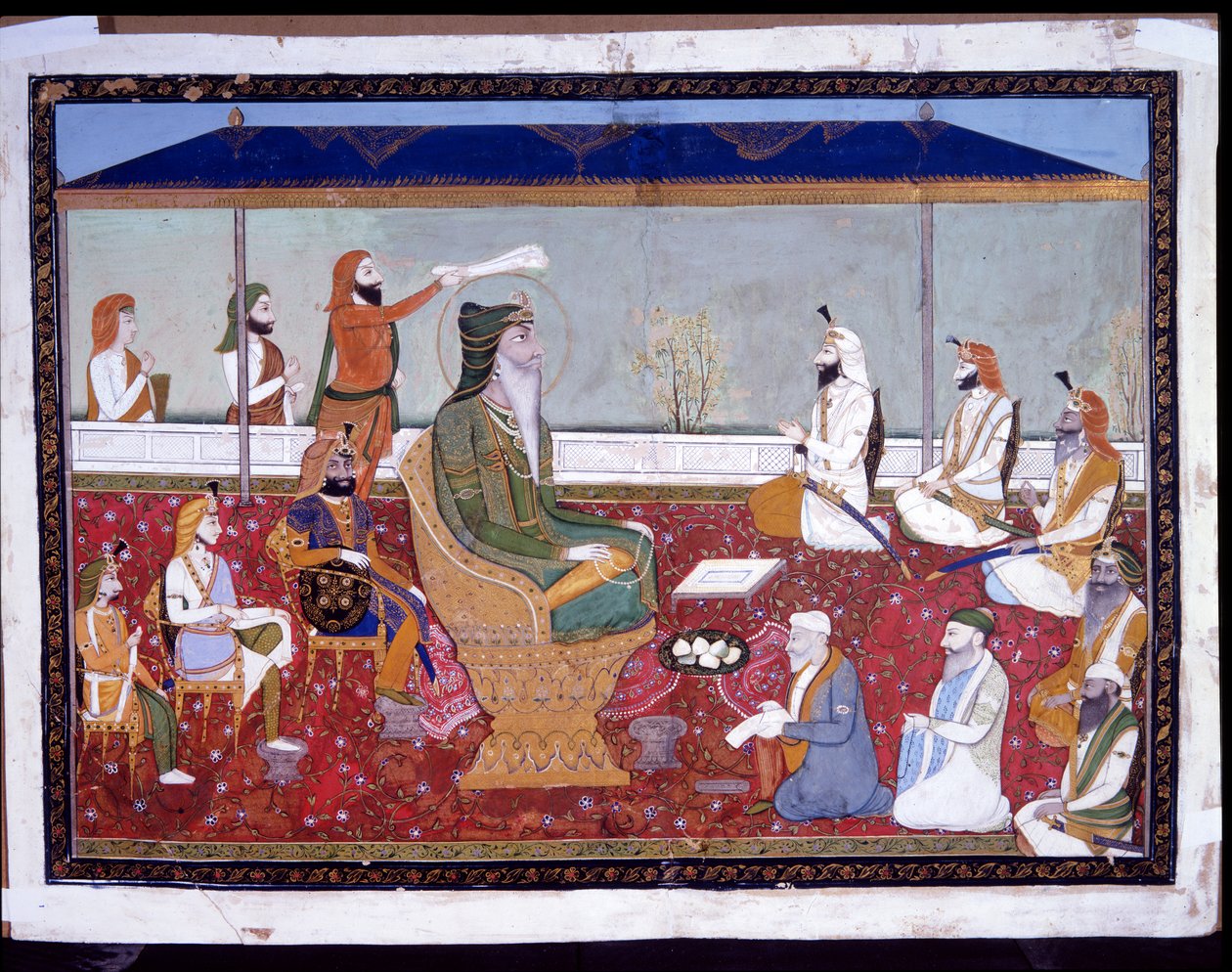 रणजीत सिंह अपने स्वर्ण सिंहासन पर, c.1830 द्वारा येचु मुसाविर