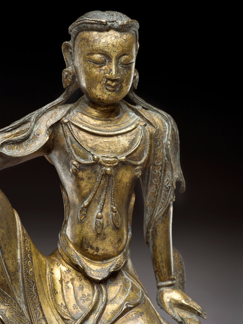 बोधिसत्व अवलोकितेश्वर, युआन राजवंश (गिल्ट कांस्य) (119005 का विवरण) द्वारा युआन राजवंश चीनी स्कूल
