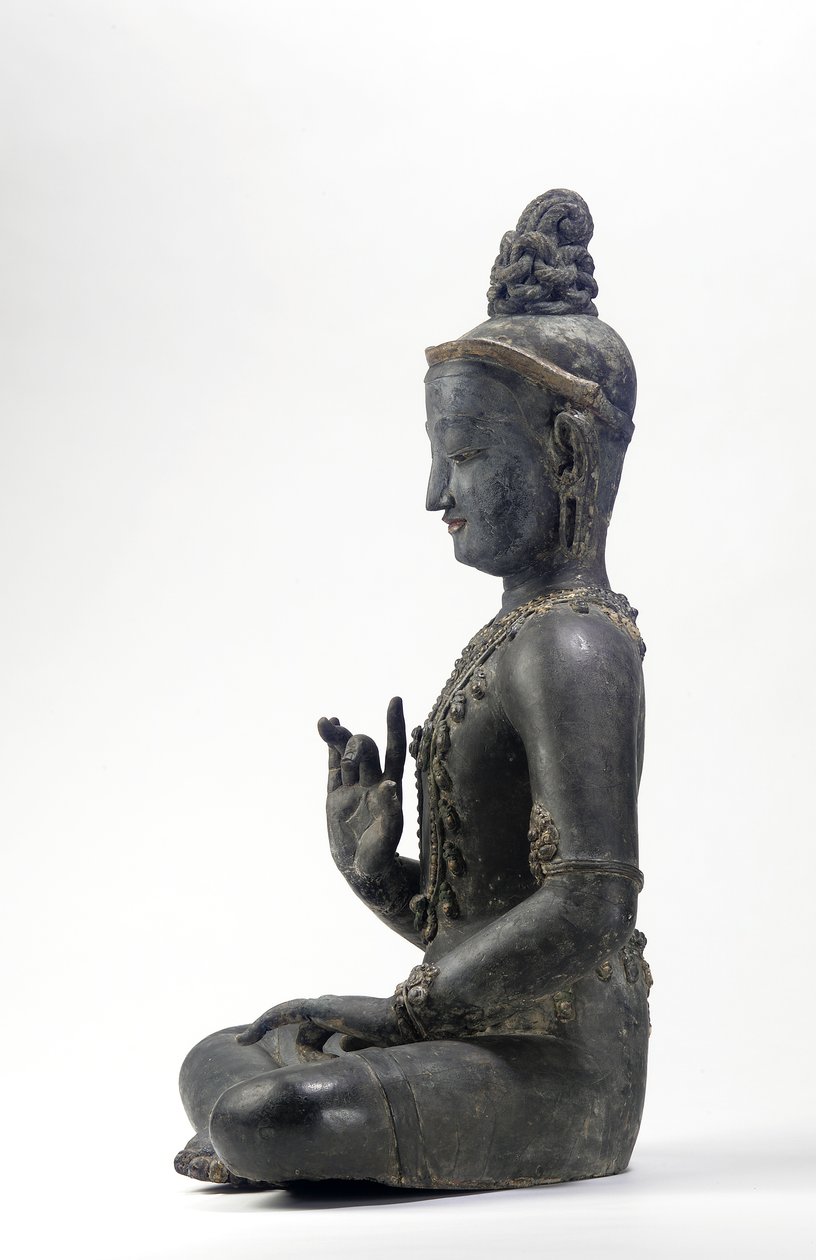 नेपाली-चीनी-शैली का बोधिसत्व (लाह, कपड़ा, नीले, सोने और हरे रंग के निशान और सोने की पत्ती) द्वारा युआन राजवंश चीनी स्कूल