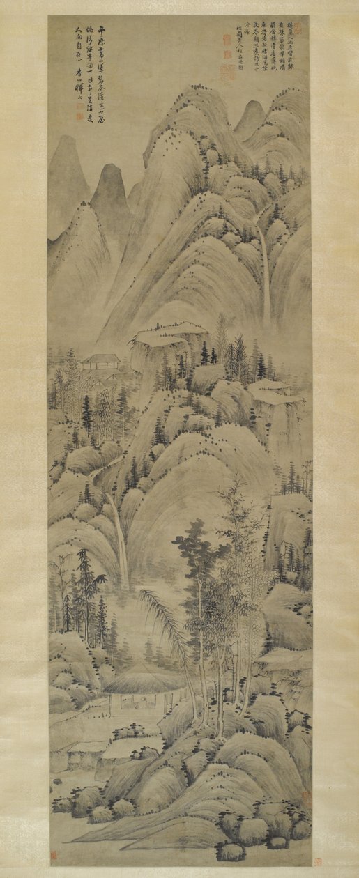 लैंडस्केप, हैंगिंग स्क्रॉल, मिंग राजवंश (1368-1644) (कागज पर स्याही) द्वारा यूं ह्सियांग यूं ह्सियांग