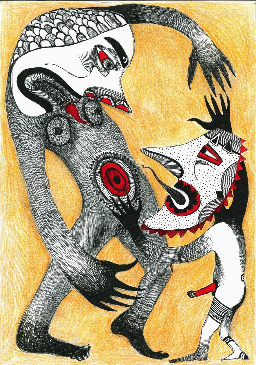 फाइट, 2012 (कलम, स्याही और रंगीन पेंसिल कागज पर द्वारा ज़ानारा सबीना नेडेलचेवा विलियम्स