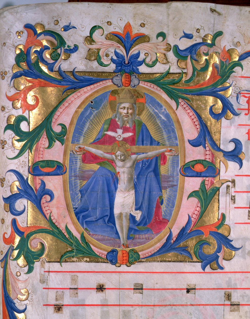 Ms 523 f.166r ट्रिनिटी के साथ प्रारंभिक 'O' ऐतिहासिक, एक मिसाल से, c.1446-60 (वेल्लम) द्वारा बेनेडेट्टो स्ट्रोज़ी द्वारा ज़ानोबी