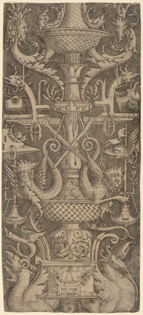 ड्रेगन, मास्क और युद्ध के उपकरणों के साथ आभूषण पैनल, c. 1505 द्वारा ज़ोआन एंड्रिया