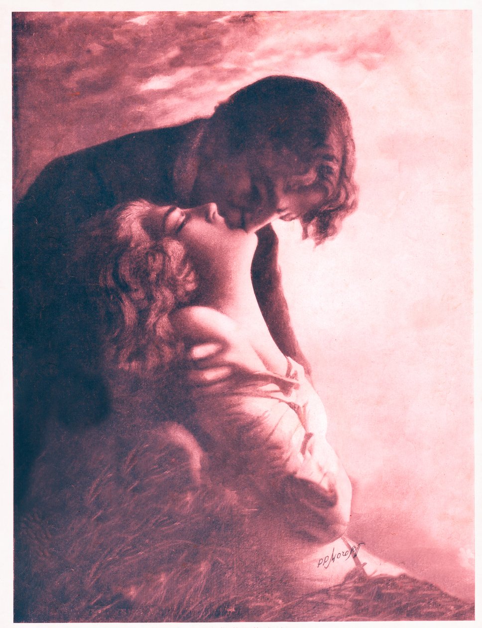 युगल चुंबन। लगभग 1920 (चित्रण) द्वारा . .