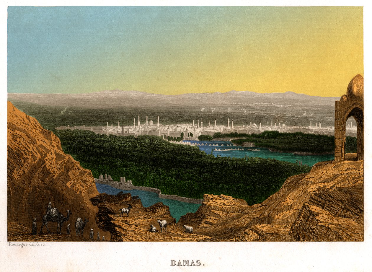 सीरिया में दमिश्क, लगभग 1850 (उत्कीर्णन) द्वारा . .