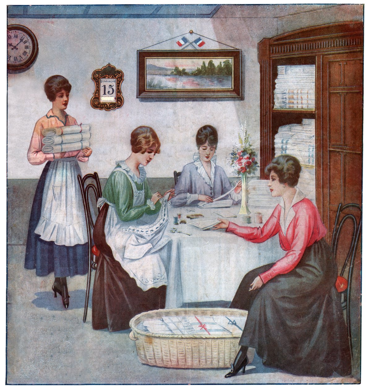घर पर कढ़ाई, c.1910-1920 द्वारा . .