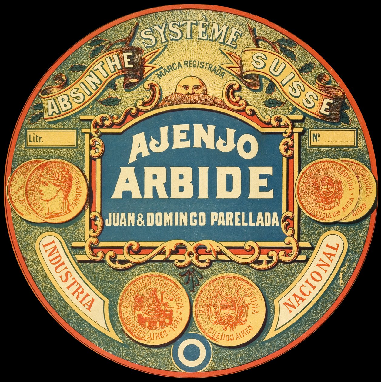 चिरायता Absinthe Arbide के अर्जेंटीना ब्रांड का लेबल द्वारा फ्रेडरिक (एटीआर) बरनार्ड
