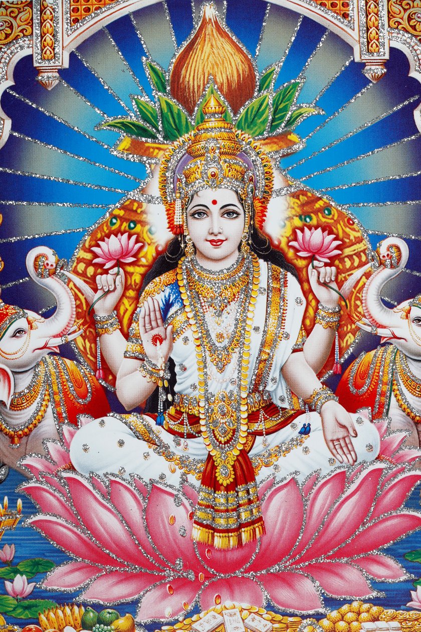 विष्णु की पत्नी लक्ष्मी समृद्धि, सौभाग्य और सौंदर्य की देवी हैं। द्वारा . .