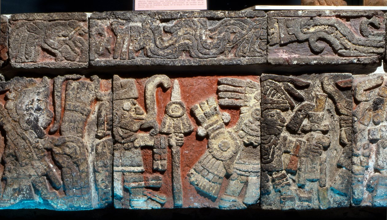 टेम्पलो मेयर में एक बेंच पर कम राहत, देर से पोस्ट-क्लासिक अवधि, c.1500 (पेंट किए गए प्लास्टर के साथ पत्थर) द्वारा जॉन एर्लेंडसन