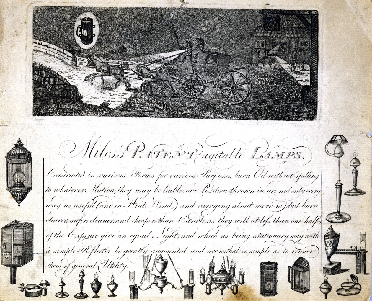 माइल्स पेटेंट एजिटेबल लैम्प्स', c 1790 द्वारा फ्रेडरिक (एटीआर) बरनार्ड