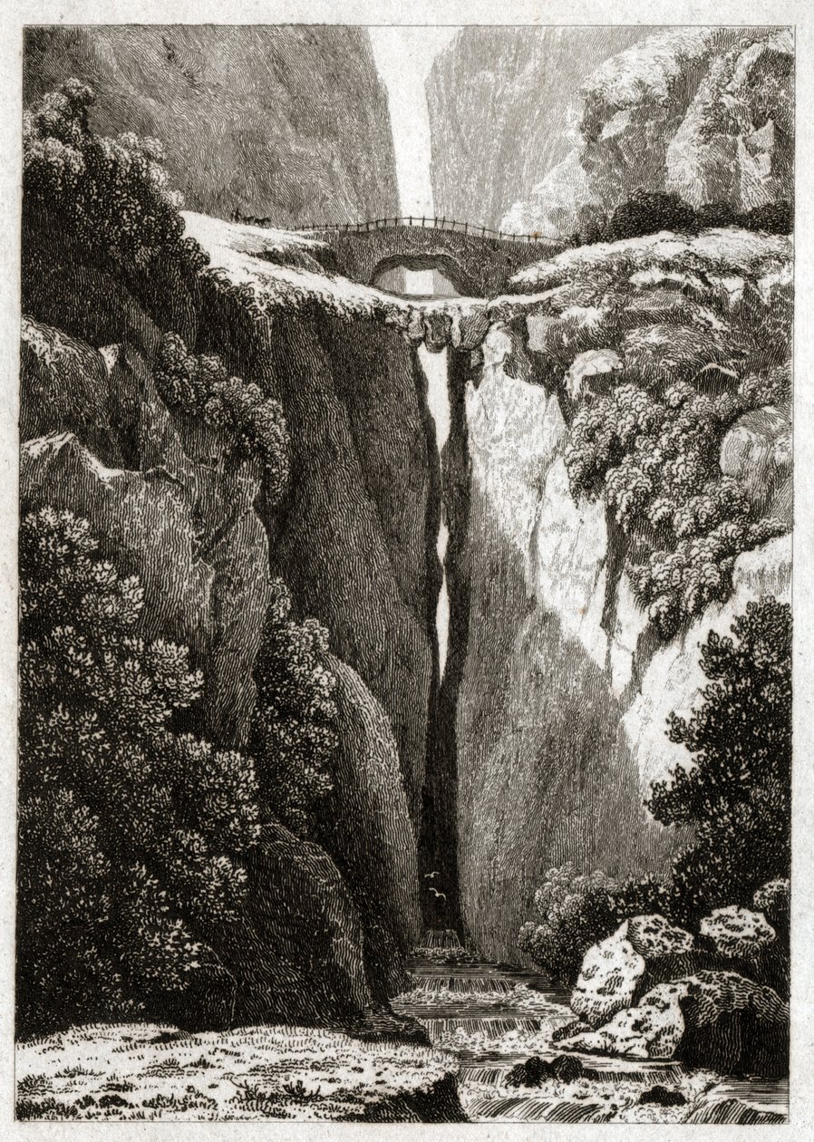 Icononzo, कोलंबिया के प्राकृतिक पुल। सीए। 1840 (उत्कीर्णन) द्वारा . .