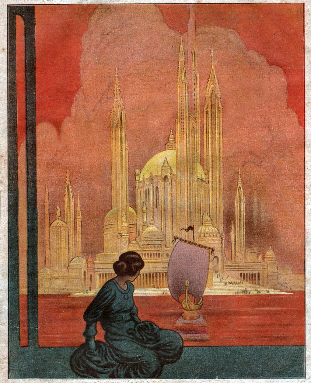 एक यूटोपियन शहर का पैनोरमा। 1922 (चित्रण) द्वारा . .