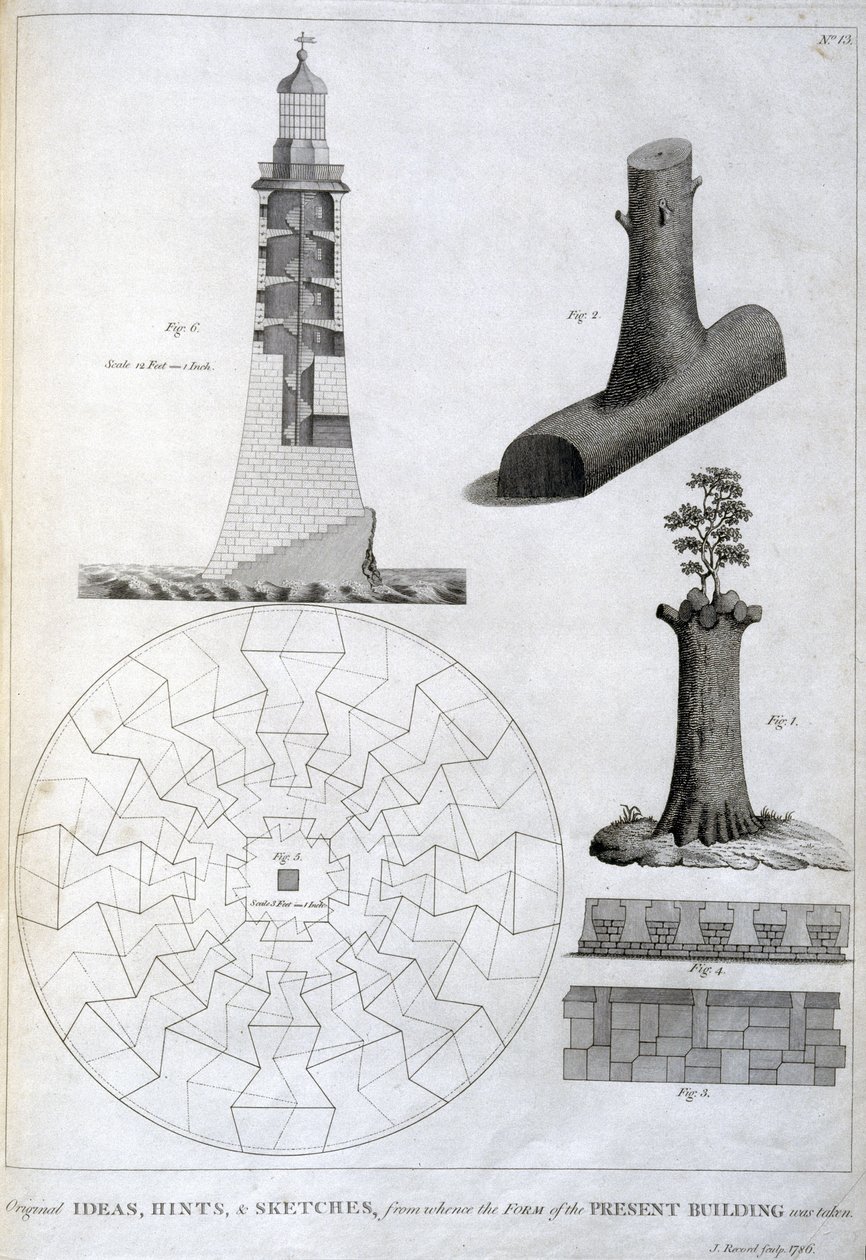 स्मीटन के एडीस्टोन लाइटहाउस के प्रारंभिक रेखाचित्र, c 1756 द्वारा फर्डिनेंड जॉर्ज वाल्डमुलर
