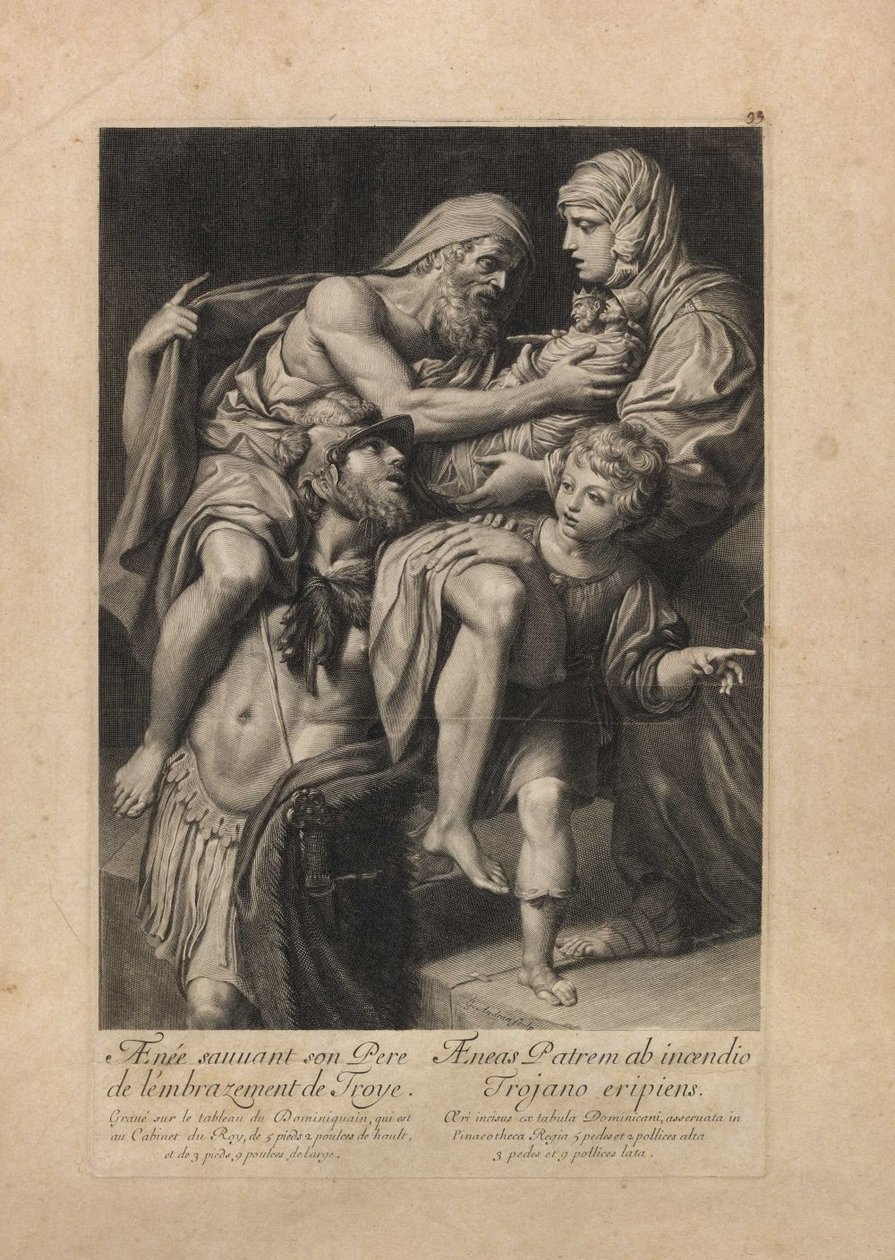 Aeneas अपने पिता को बचाने के लिए जलती हुई ट्रॉय Aenee sauvant बेटा pere de lembrazement de Troye द्वारा Domenichino