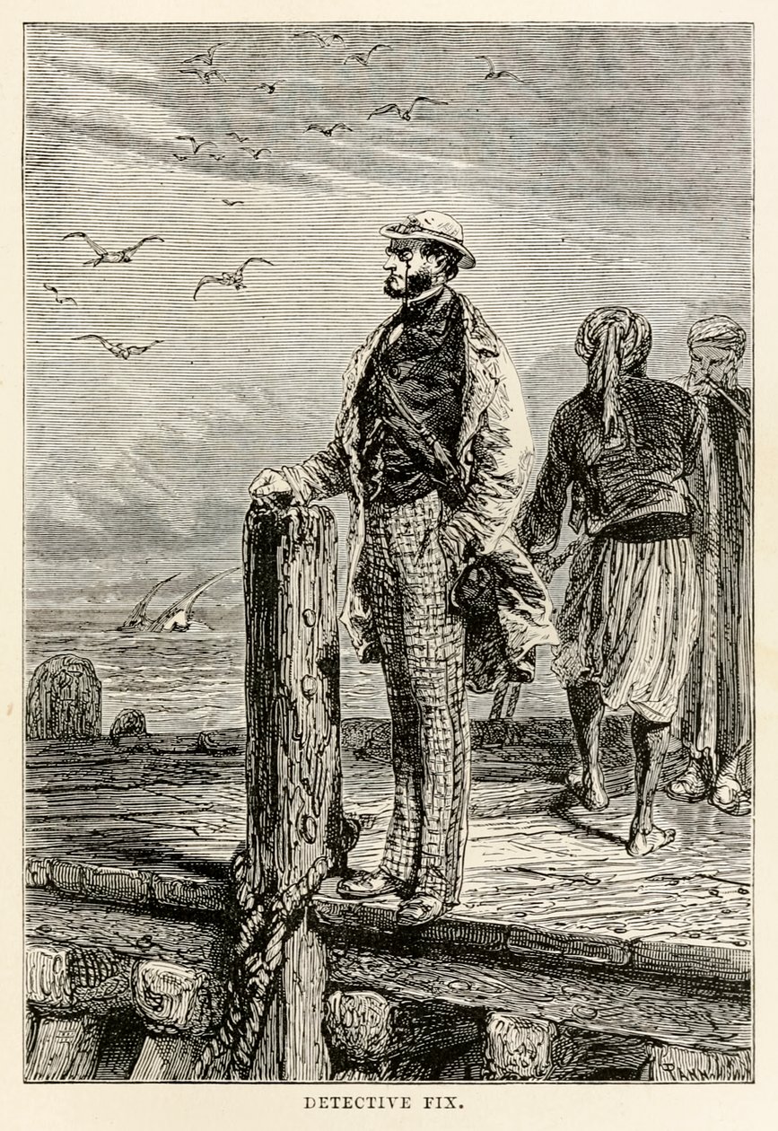 जूसे वर्ने (1828-1905) द्वारा अस्सी दिनों में दुनिया भर से डिटेक्टिव फिक्स, लुई ड्यूमॉन्ट द्वारा उत्कीर्ण (b.1822), 1873 द्वारा अल्फोंस मैरी डी न्युविले के बाद