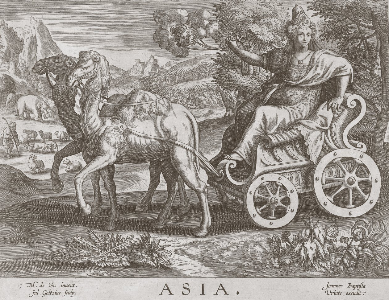 चार महाद्वीपों से एशिया, पब। C 1588-89 द्वारा Maarten de Vos के बाद