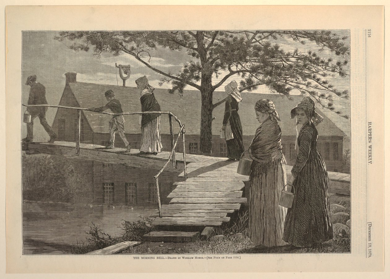 द मॉर्निंग बेल, हार्पर वीकली से, 13 दिसंबर, 1873, पृ. 1116. द्वारा विंसलो होमर