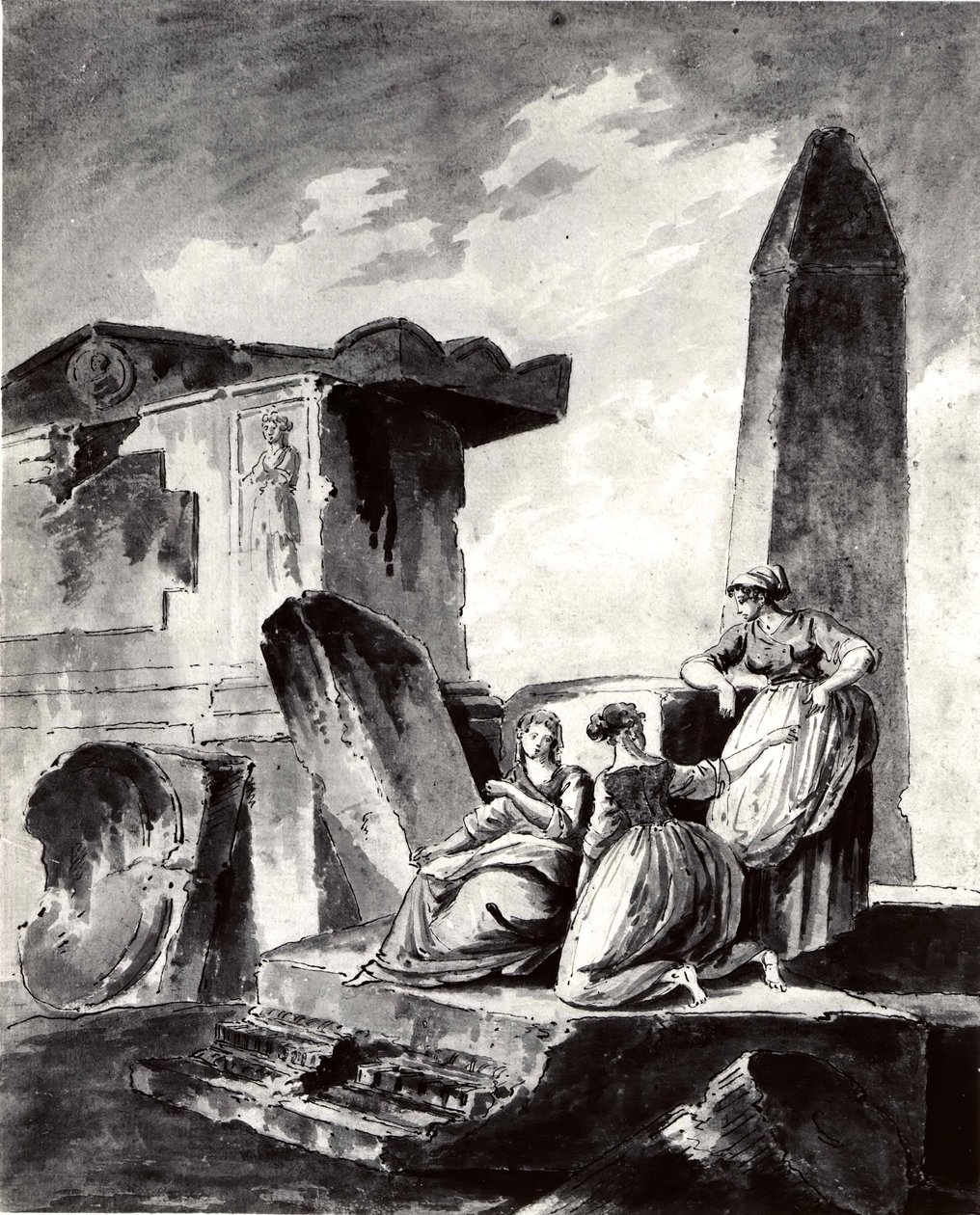 रुइन्स द्वारा तीन युवा लड़कियां, सीए। 1790. द्वारा ह्यूबर्ट रॉबर्ट के बाद कॉपी।