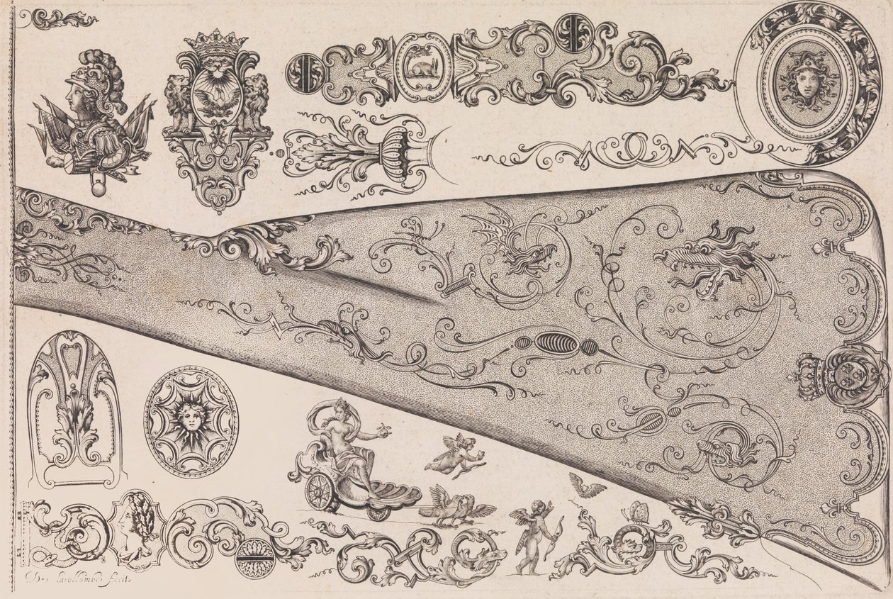 Nouveavx Desseins D'Arquebvseries से प्लेट सात, ca. 1705-30। द्वारा डे ला कोलोम्बे