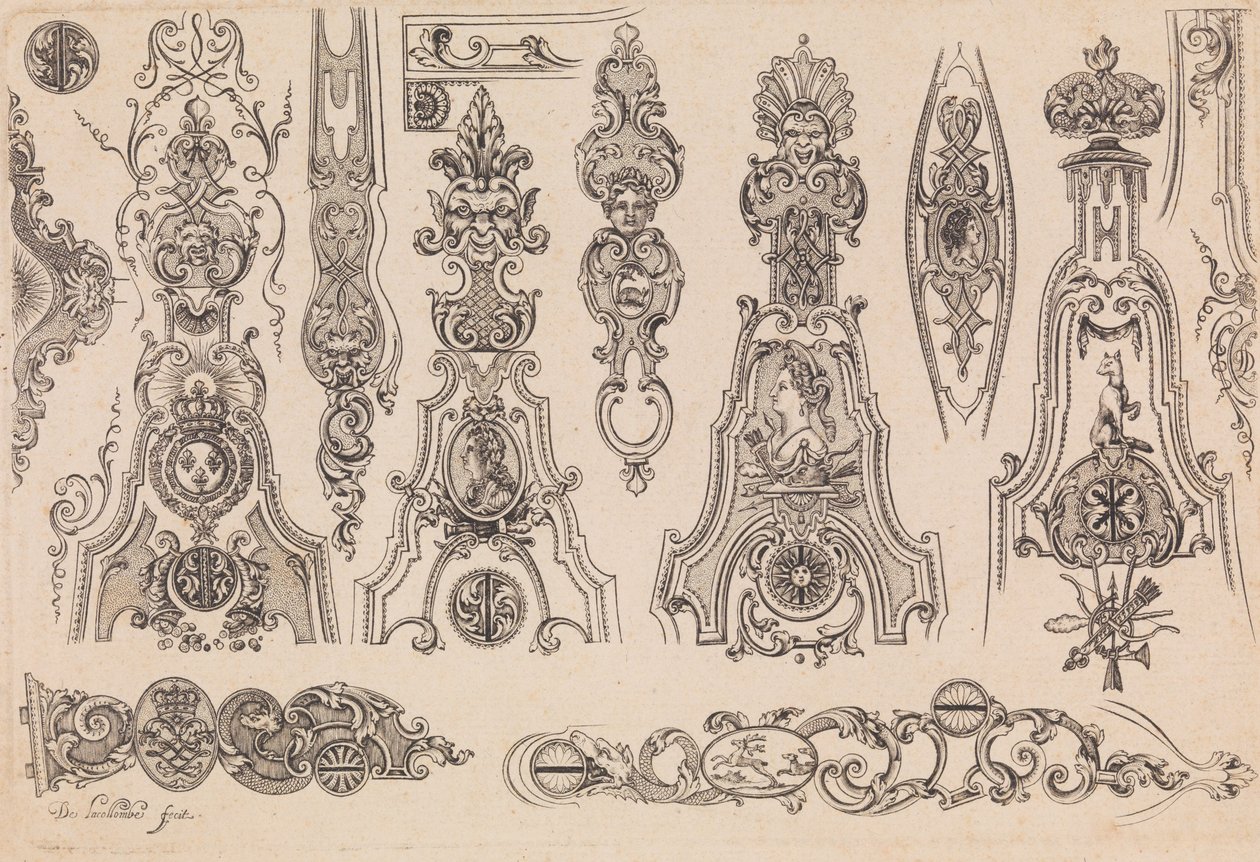Nouveavx Desseins D'Arquebvseries से प्लेट तीन, ca. 1705-30। द्वारा डे ला कोलोम्बे