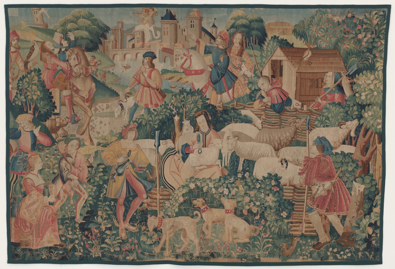 शिकार और देहाती दृश्य, एक चरवाहे के कतरने के साथ द्वारा डिजाइन शायद फ्रेंच 16वीं शताब्दी, पेरिस; एक अनिर्धारित कार्यशाला में दक्षिणी नीदरलैंड या पेरिस में बुना गया