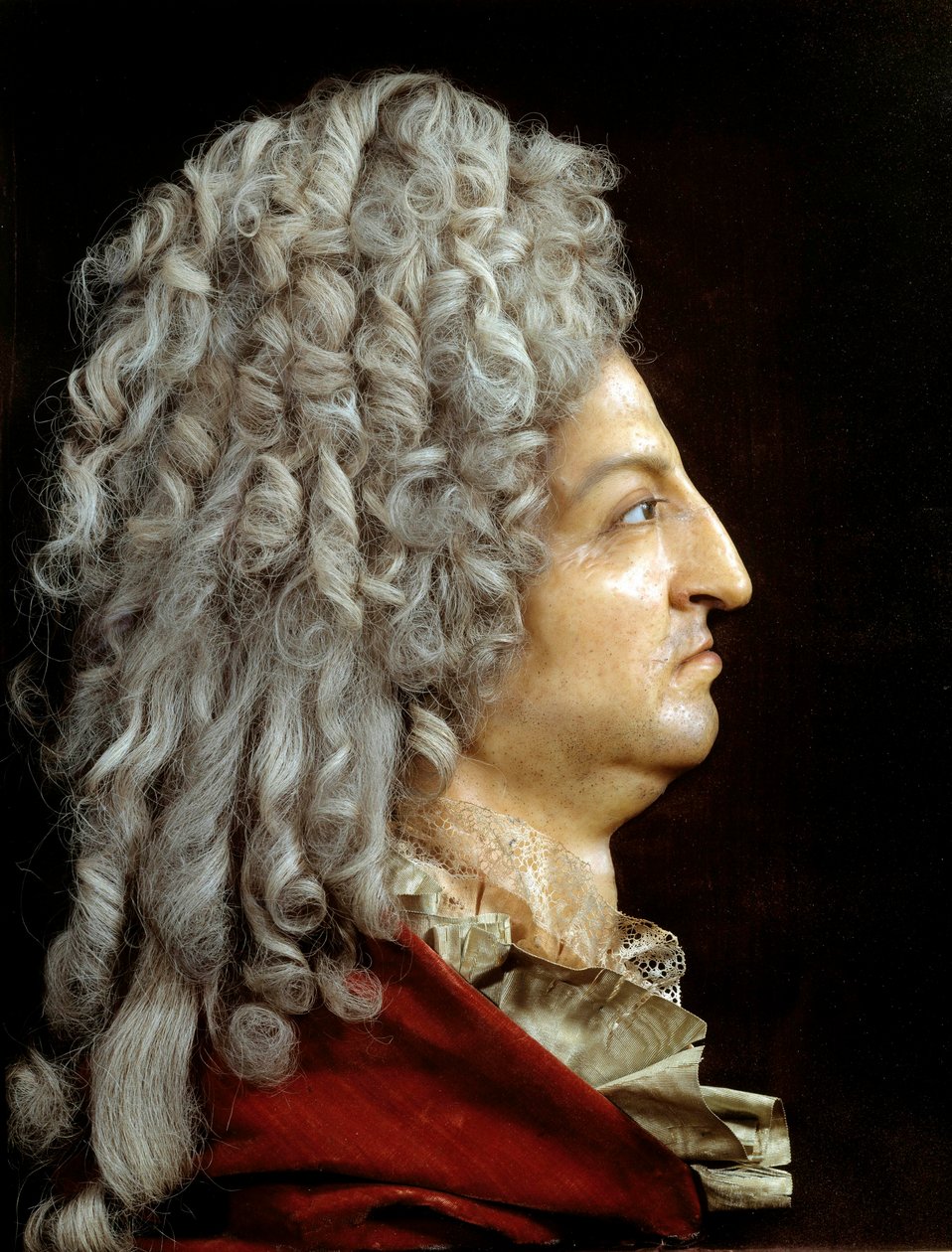 राजा लुई XIV (1638-1715) का पोर्ट्रेट। एंटोनी बेनोइस्ट डिट डू सेर्कल (1632-1717) द्वारा मोम और कपड़ा। 1705 के आसपास। सूर्य 0.52x0.42 मीटर वर्साय, महल संग्रहालय द्वारा या बेनोइट डु क्रैकल एंटोनी बेनोइस्ट