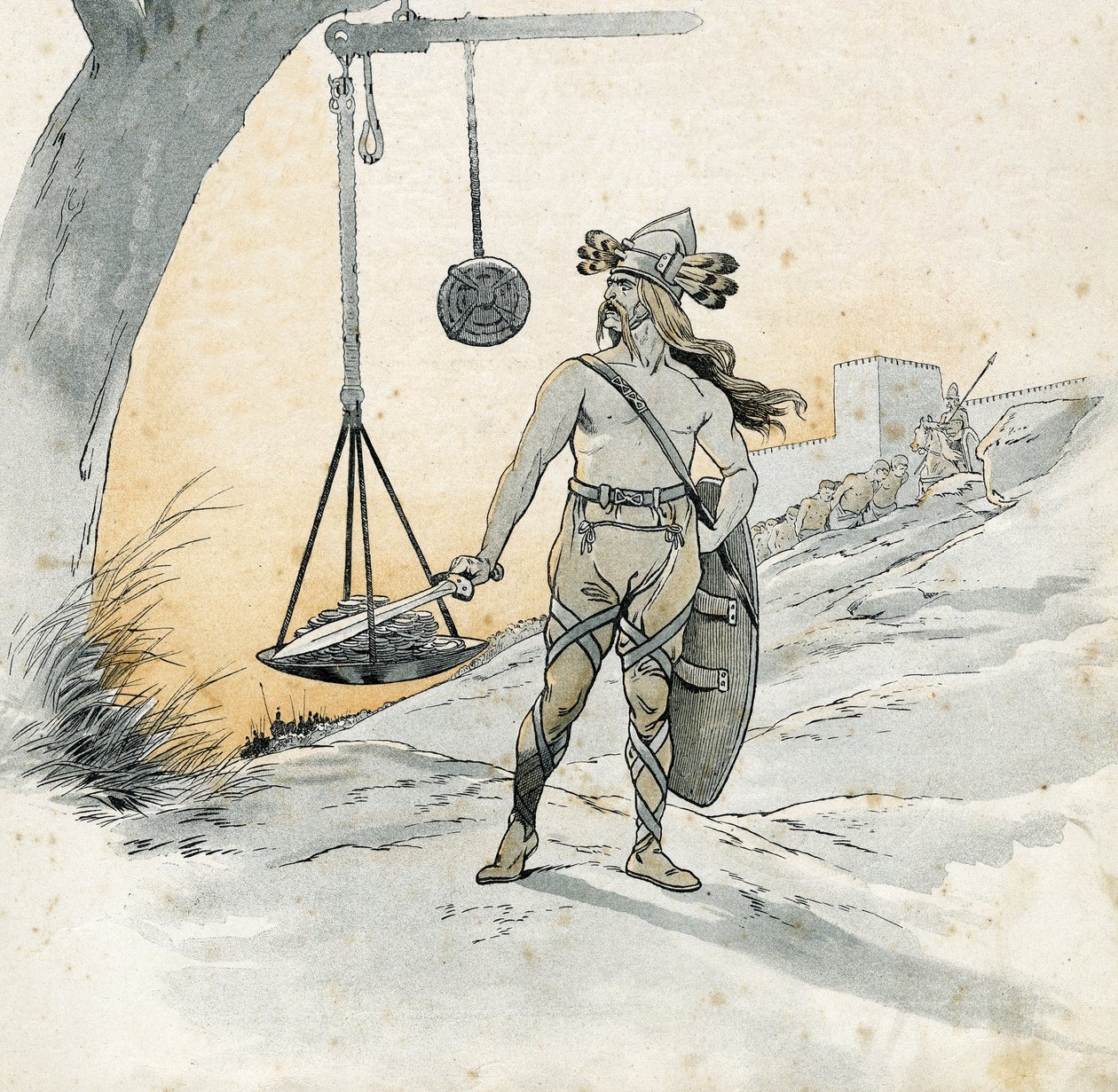 रोम पर कब्जा (390 ईसा पूर्व में रोम का रैनकॉन)। Histoire de Brennus (Brennos), गैलिक सरदार जिन्होंने भयानक शब्द Vae Victis (पराजित के लिए दुर्भाग्य) का उच्चारण किया। "" फ्रांस में, उनकी कहानी जी. मोंटोरग्यूइल द्वारा बताई गई, अय्यूब द्वारा चित्रित द्वारा Onfray de Breville जाक जॉब के लिए छद्म नाम