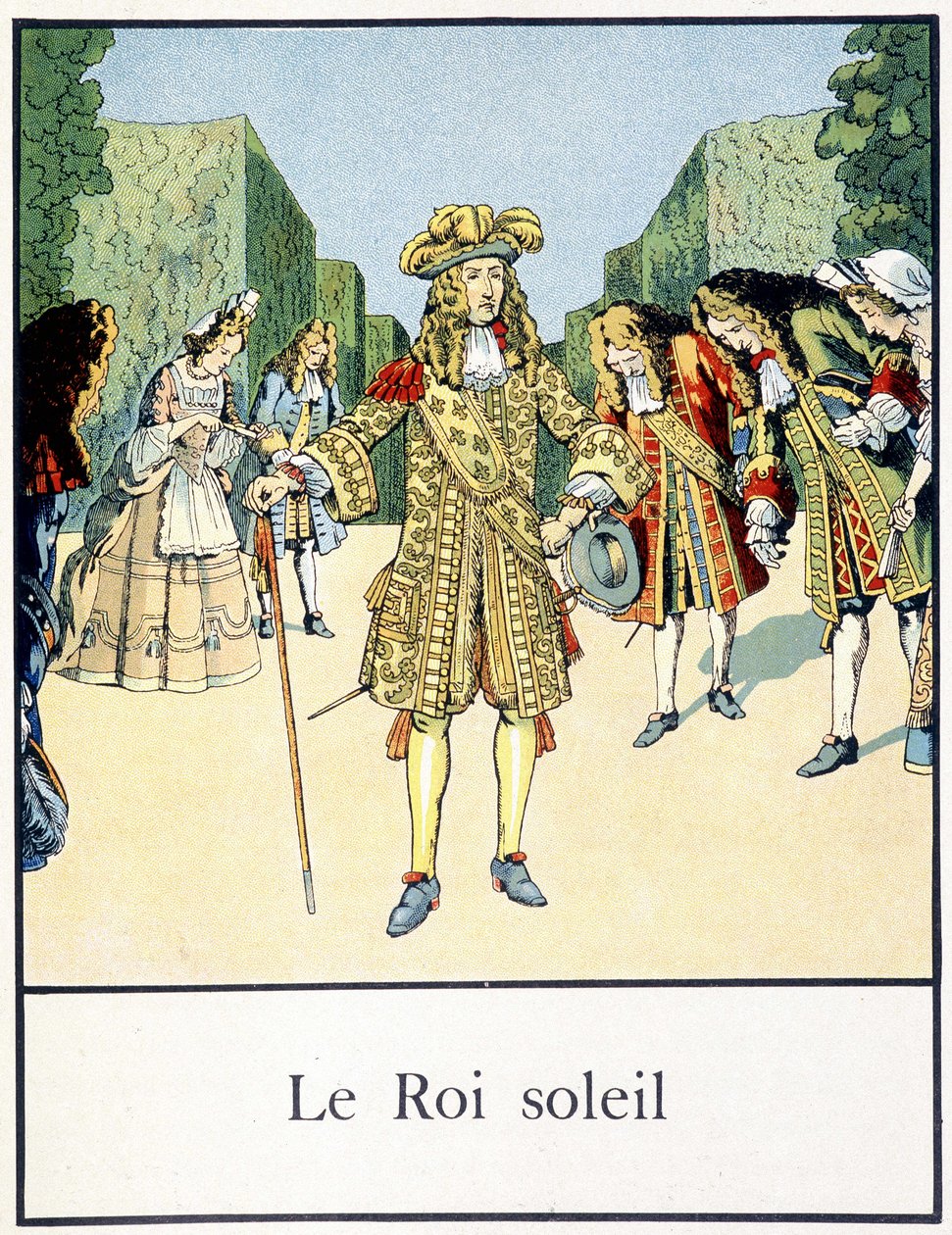 Le Roi Soleil (अपने आंगन से घिरे वर्साय के बगीचों में लुई XIV) - जैक्स बैनविले द्वारा "" पेटीट हिस्टोइरे डी फ्रांस "" में, एड। अयाल द्वारा Onfray de Breville जाक जॉब के लिए छद्म नाम
