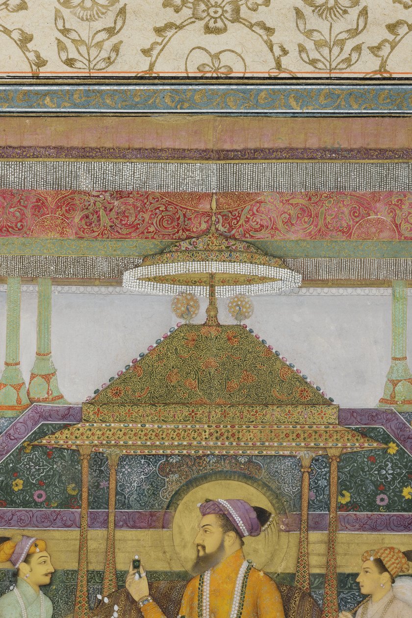 मोर सिंहासन पर सम्राट शाहजहाँ से विस्तार, 1640 (कागज पर अपारदर्शी wc और सोना) द्वारा अका रिज़ा आबिद का बेटा